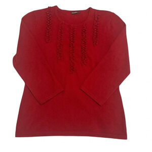 J McLaughlin 100% Lambswool Ruffle Neck 3/4 Sleeve Sweater in Red Women’s Small